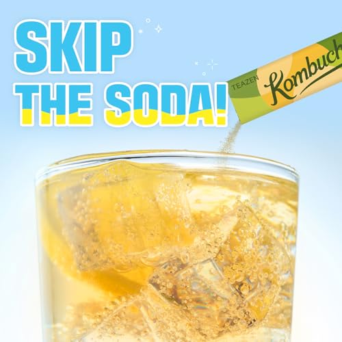 TEAZEN Kombucha Powder, Korean Plum Flavor, Zero Sugar, Sparkling Fermented Powdered Mix Beverage from Korea, Live Probiotics & Prebiotics, On-the-Go 10 Packets, 1.76oz