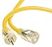 Yellow Jacket Extra Heavy Duty Extension Cord, 100Ft, 10 Gauge, 3 Conductor, Lighted End, Weather Resistant, SJTW, Yellow, 2806