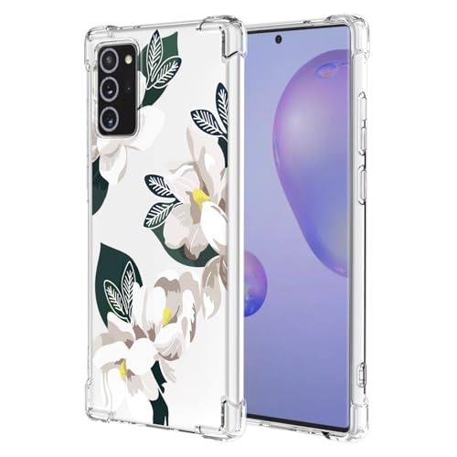 WEIOUHR case for Galaxy Note 20phone case,Transparent Soft TPU White Flower Design, Shockproof Scratch Resistant Lightweight Protective Cover,for Samsung Galaxy Note 20(Magnolia)