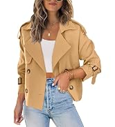 Saodimallsu Women Crop Double Breasted Trench Coat Raglan Sleeve Work Office Cropped Jacket With ...