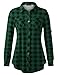 DJT Womens Soft Stretchy Knit Plaid Shirts Roll Up Long Sleeve Collared Button Down Blouses Tops Large Green Plaid