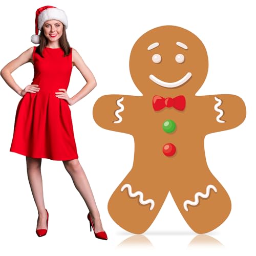 DoubleFill 4 Feet Gingerbread Man Cardboard Cutout Stand up Life Size Christmas Party Decoration Backdrop Photo Props Gingerbread House Decor Standup for Christmas Party Outdoor Indoor Home Decor