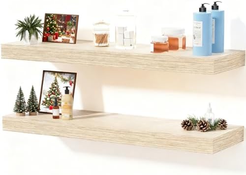 Floating Shelves for Wall, Bathroom Shelves Over Toilet, Wall Shelves & Book Shelf for Room, Hanging Shelf, Modern Wooden Mounted Floating Shelves, 24x7x1.5 in (Oak, Set of 2)