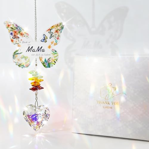 Butterfly Suncatcher for Mom, Hanging Love Crystal Ball Colorful Pendant Memorial and Thanks Gift for Mom, Sun Catcher Home Decor Garden Window Rainbow Maker