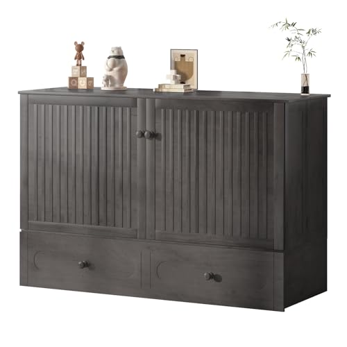 Mjkone Queen Murphy Bed Cabinet with Drawers and Tri-Fold Mattress, Modern Versatile Wood Chest...