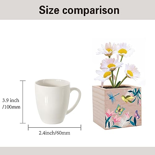 CREATCABIN Small Flowerpots Cube Wood Plant Pots Dragonflies Butterflies Birds Rustic Wooden Plant Stand Square Planter Succulent Cactus Pots Window Desk Decorative for Indoor Outdoor Office 3 x 3Inch - Image 4