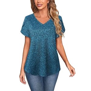 MISS FORTUNE Womens V-Neck Short Sleeve Activewear T-Shirt Petal Sleeve Casual Athletic Moisture Wicking Fitness Tops