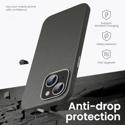 Image of MagIT Premium Skin Series Leather Case for iPhone 14 / iPhone 13 (6.1-inch), with TPU Sides, Drop Protection, MagSafe Compatible, Colored Aluminium Buttons (Carbon Black)