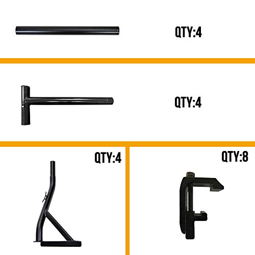 Truck Ladder Rack 800lbs Capacity with 8 Non-Drilling Utility Track System Mounting Clamp Heavy Duty Extendable Universal Pickup Ladder Rack Two-bar Set Matte Black One Pair