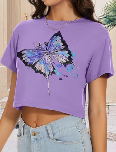 Image of Womens Summer Crop Tops Short Sleeve Round Neck T-Shirts Loose Fit Casual Blouse 2026