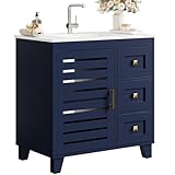 Bathroom Vanity with Sink, Upgraded All-in-One SMC Sink, Bathroom Sink Cabinet with 3 Drawers 2-Tier Storage Cabinet with Adjustable Shelves Towel Hooks Soft-Close for Master Suites Rental Units
