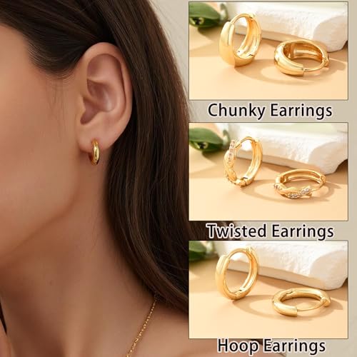 9 Pairs Small Gold/Silver Hoop Huggie Earrings Set for Women, 14K Gold Plated Chunky Hoop Small Earring Hypoallergenic Thick Open Lightweight Chunky Hoop Earrings Jewelry for Gifts by FAXHION - Image 6