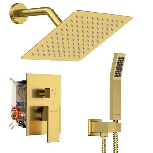 Image of SR SUN RISE Shower Faucet Set 8-Inch Rainfall Shower Head Brushed Gold