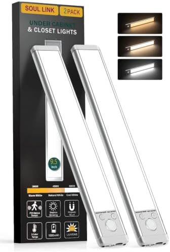Soul Link 2-Pack 9.5" 76-LED Motion Sensor Under Cabinet Lights, Wireless