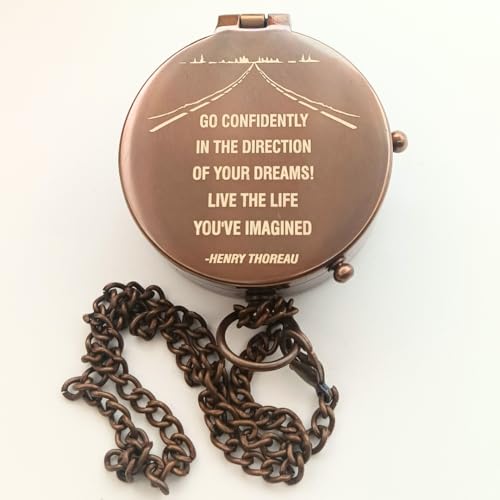 Brújula de bolsillo de bronce con grabado para graduación miniatura 3