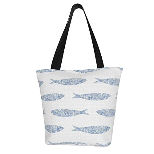 Bolsas de la compra, sardina de animales de mar, bolsas de lona, bolsas de comestibles, reutilizables, plegables, grandes y duraderas, bolsas de compras resistentes