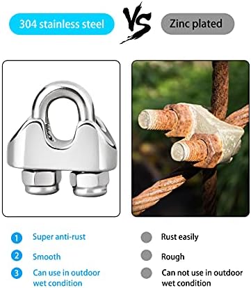 Abimars Wire Rope Clip, M4 Cable Clamps with Locknut, Stainless Steel U Bolt Saddle Clamp Fasteners with Lock Nuts for Ø 4mm 3/16" Rigging Rope and Tension Cable Garden Wire Ropes 24pcs