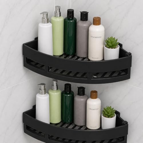 Image of 2 PC Corner Bathroom Shelf Wall Mounted, BUYERZONE Space Saving Storage Rack, Rustproof Organizer Stand for Toiletries Kitchen Accessories, Heavy Duty No Drill Corner Shelf for Bathroom Wall Use