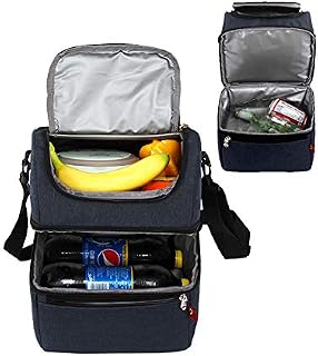 Double Layer Lunch Bag for Adults/Men/Women/Kids, Thermal Bento Bag Box for Work/School/Picnic (Blue)