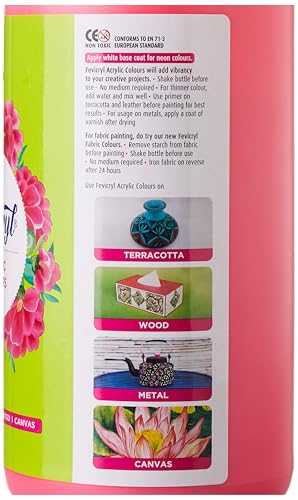 Image of Fevicryl Acrylic Neon Colour (Pink, 1litre) for Art and Craft Paint, Canvas, Wood, Leather, Earthenware, Metal