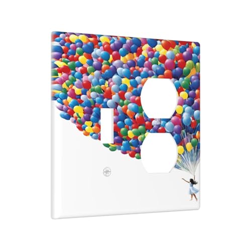 Decorative Outlet Covers Girl Holding Colorful Balloons 2 Gang Wall Plate Cover Single Toggle Duplex Combo Two Switch Light Switch Cover Plate Jumbo Dual GFCI Faceplate for Home Decor