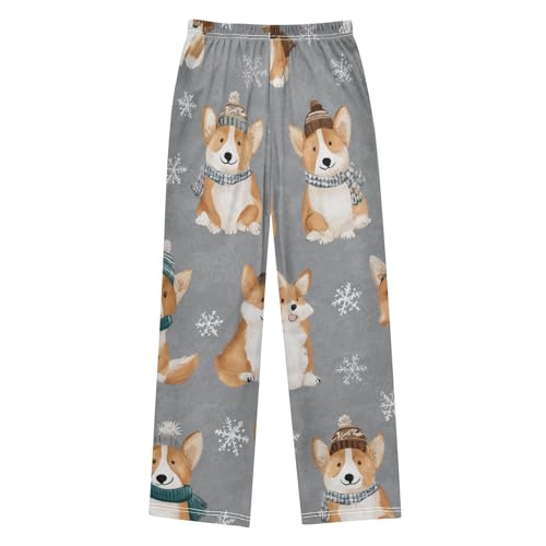Corgi Dog with Snowflake Boys Long Pants Soft Trousers Elastic Waist Kids Lounge Bottoms with Pockets S-XL2