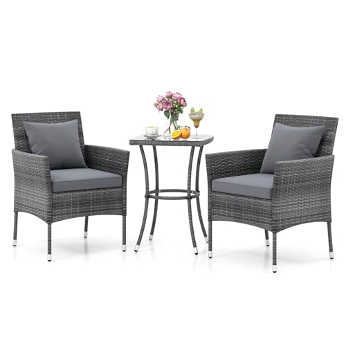 GIANTEX Balkonmöbel Kleiner Balkon, Rattan Gartenmöbel Set Bistrotisch mit 2 Stühlen,...