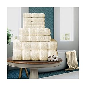 FAIRWAYUK 8-delige handdoekenset voor badkamer, ultrazachte premium kwaliteit waterabsorberende handdoek geschenksets, 100% Egyptisch katoen, 4 x gezicht 2x hand 2x badhanddoeken, crème