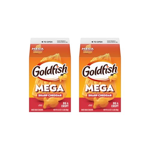 Goldfish Mega Bites, Sharp Cheddar Crackers, 24.3 Oz Carton (Pack of 2)