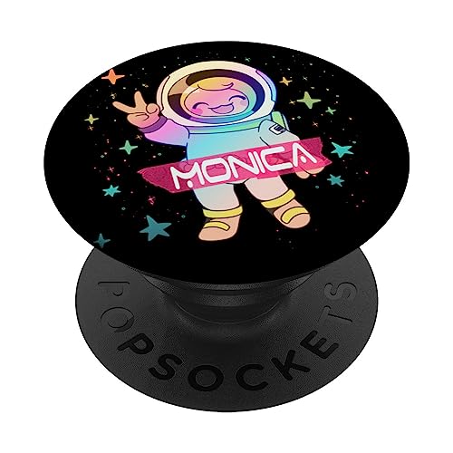 MONICA - Adorable girl name with cute Astronaut PopSockets Swappable PopGrip, Black