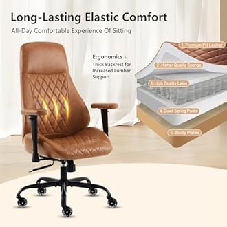 YFO Home Office Desk Chair High Back Office Rubber Casters Ergonomic Computer Chair with Lumbar Support Adjustable Height Rolling Swivel Chair Executive Task Armrests， Brown Leather