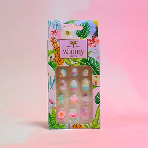 Image of Whimsy Beauty Kids Press-On Nails - Decorative Nail Art for Girls, Preteens & Teens | Lightweight & Easy to Apply | Ages 4-16 (Butterfly Design)