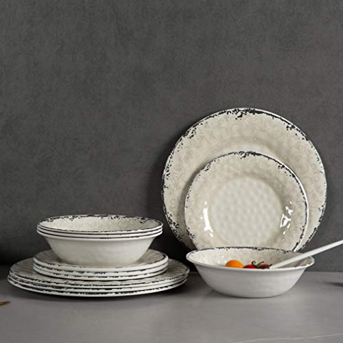 Melamine Dinnerware Set for 4-12pcs Dinnerware Dishes Set for Indoor and Outdoor Use