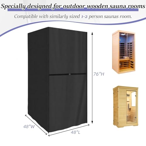 Outdoor Waterproof Sauna Cover, Heavy Duty Cover for 2-Person Wood Infrared Home Sauna, UV-Anti Fade-Resistant All-Weather Protection -Black, 48"W x 48"D x 76"H
