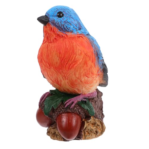 Veemoon Künstlicher Vogel Gartendeko Figur aus Kunstharz Realistische Kleine Gartenfigur In Blau mit Eichel Außendekoration für Garten Terrasse und Party