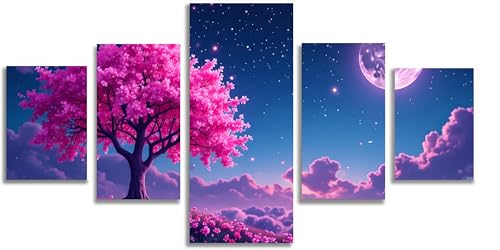 Broderie diamant lune et arbre Mefooge | Kit complet de 5 tableux diamond painting 250x125cm