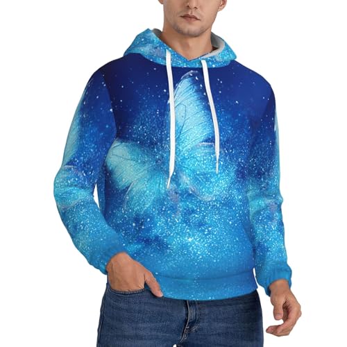 Sweat à capuche en polaire homme motif papillon étoilé bleu et galaxie chaud