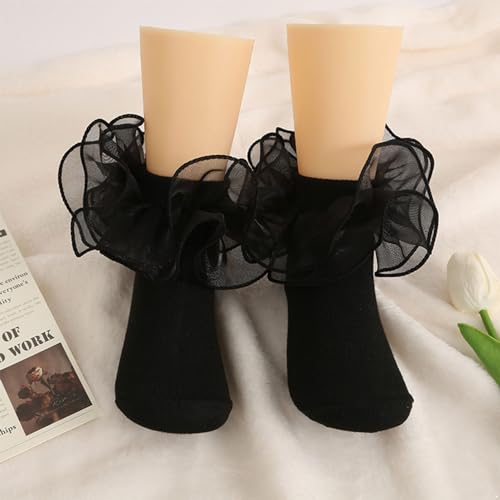 Baby Toddler Girls Ruffle Lace Cotton Socks Eyelet Frilly Calf Dress Socks 0-6 Years2