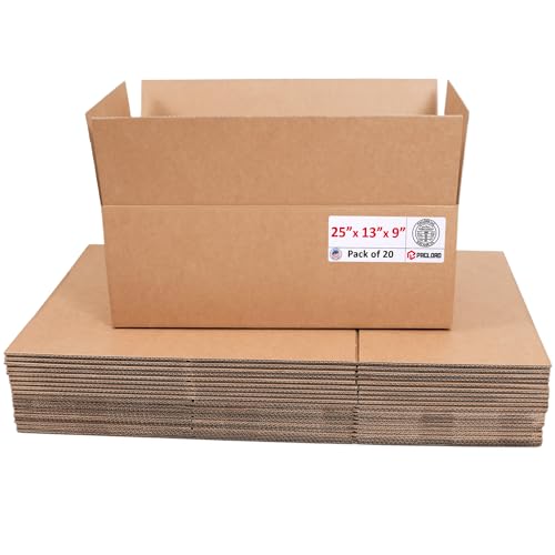 Image of Large Cardboard Boxes 25 inchL x 13 inchW x 9 inchH (Pack of 20) - USA-Made Packing Boxes for Moving, Shipping, or Storage - USPS, UPS, FedEx Approved - Professional Packing Supplies for Moving | USA-Made Packing Boxes for Moving, Shipping, or Storage - USPS, UPS, FedEx Approved - Professional Packing Supplies