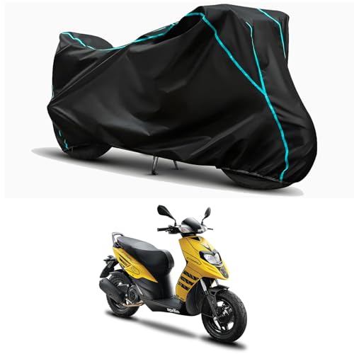 Image of Waterproof Bike Body Cover Compatible for | Aprilia Storm 125 Drum | Taffeta Fabric, Sky Piping Design, Bottom Elastic Fit | Dustproof, Sun UV & Rain Protection for All Weather.
