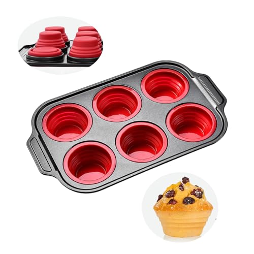 Silicone Muffin Pan with Metal Frame, 6 Cups Silicone Cupcake Pan...