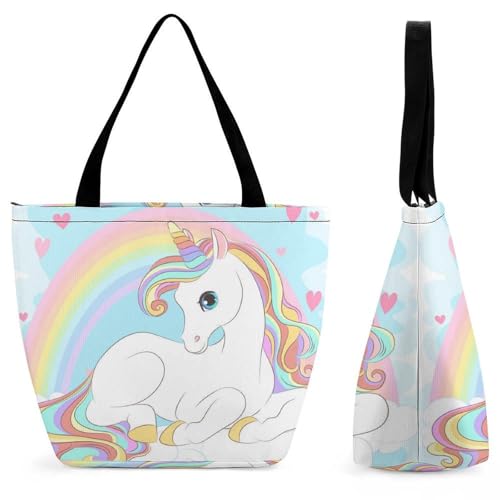 Sac shopping licorne arc-en-ciel grand format pour voyage et quotidien