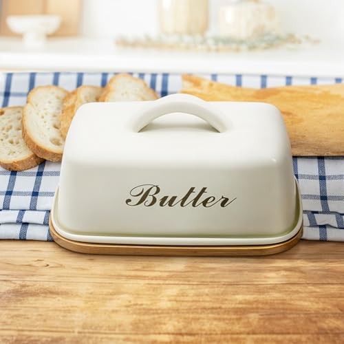 Plexon Off-white Butter Dish with Handle, Covered Butter Dish, Metal