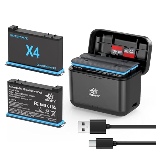 melasta Insta360 X4 Akku 2 Stück 2500mAh Ersatz Li-Ion Akku mit Ladegerät