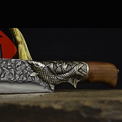 Meat Cleaver Knife, 8.3 Inch Handmade Knife 7Cr17 High Carbon Steel Hunting Machete Cleaver Kitchen Knives Copper Decorative Handle Fish Knife With sheath