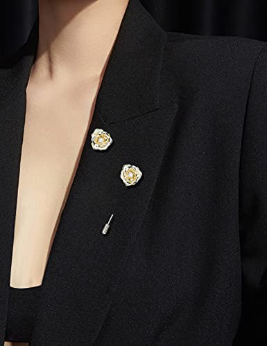 Image of Crystal Alloy Rose Flower Lapel Pins Button Pin Groom Boutonniere for Wedding Floral Brooch Pin Set for Women Men