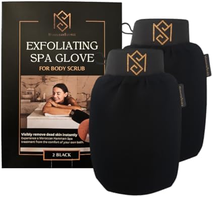 MS Exfoliating Bath Glove for Body Scrub (Kessa mitt) - PACK OF 2 - For Dead Skin Scrubbing and Deep Pore Cleansing - Gentle Viscose Fiber - by MoroccanSource