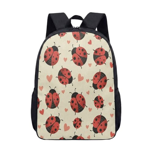 Mochila escolar con estampado de corazón rosa de mariquita roja de 17 pulgadas, bonita mochila escolar para niñas, 01., L, Minimalista