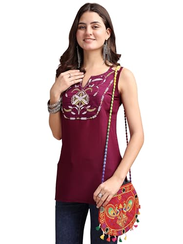 Image of EthnicJunction Women's Bottle Green Cotton Silk Yoke Embroidery Shoulder Strpe Straight Short Kurti | Regular Fit Kurti |Navratri speical Kurti