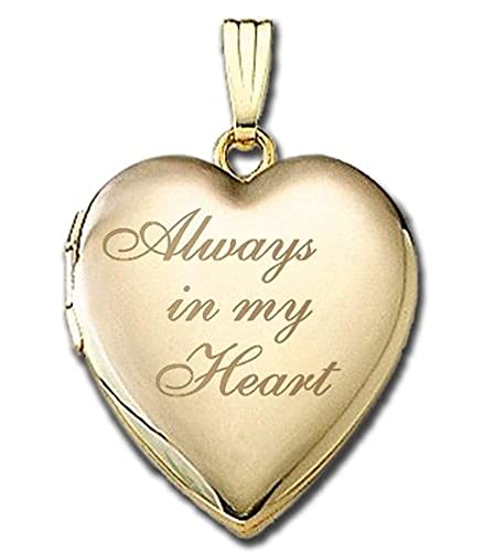 PicturesOnGold.com Solid 14K Yellow Gold Always in My Heart Locket 3/4 Inch X 3/4 Inch in Solid 14K Yellow Gold